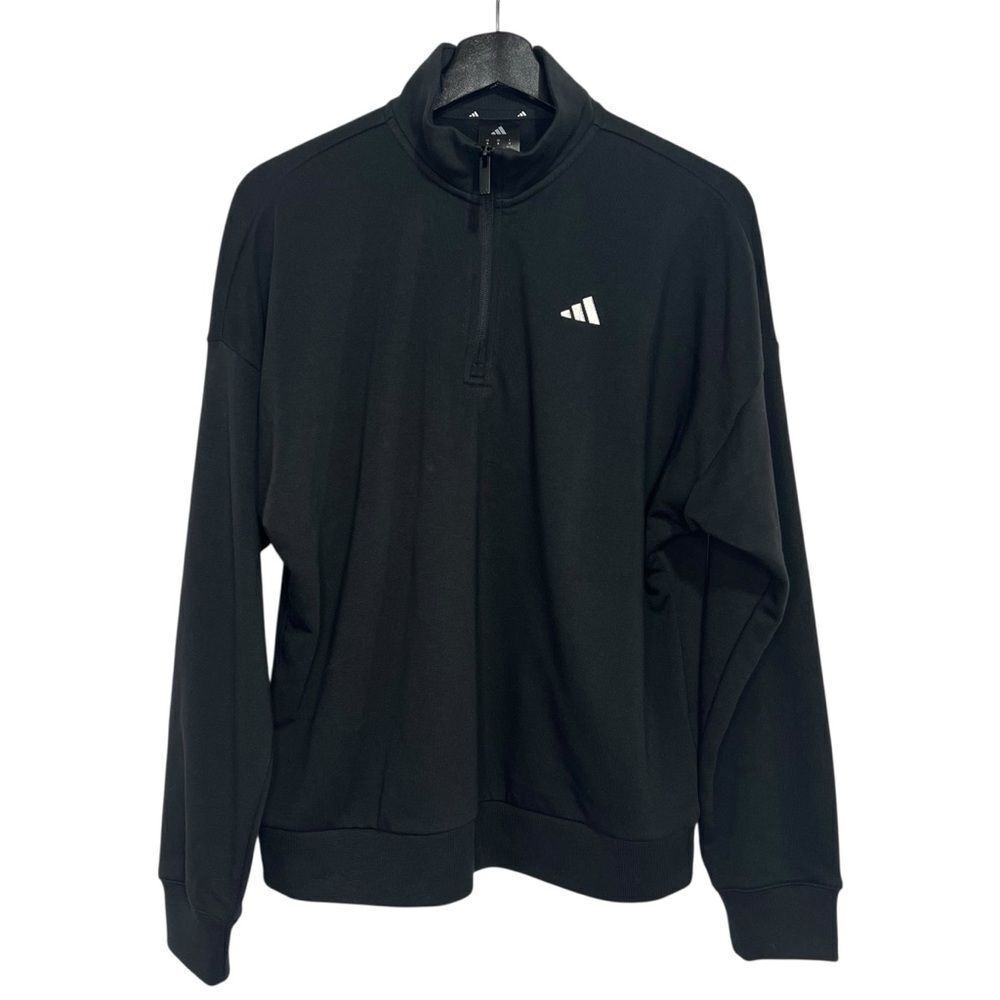 Adidas Mock Neck 1/4 Zip Sweatshirt Women's Medium Black 3 Stripe Pullover